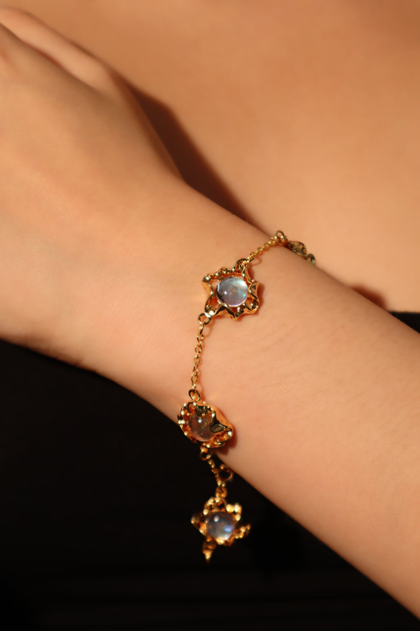 Men's Bracelet 18K Gold Plated Multi Moonstones - 2