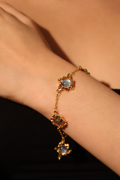 Men's Bracelet 18K Gold Plated Multi Moonstones - 2