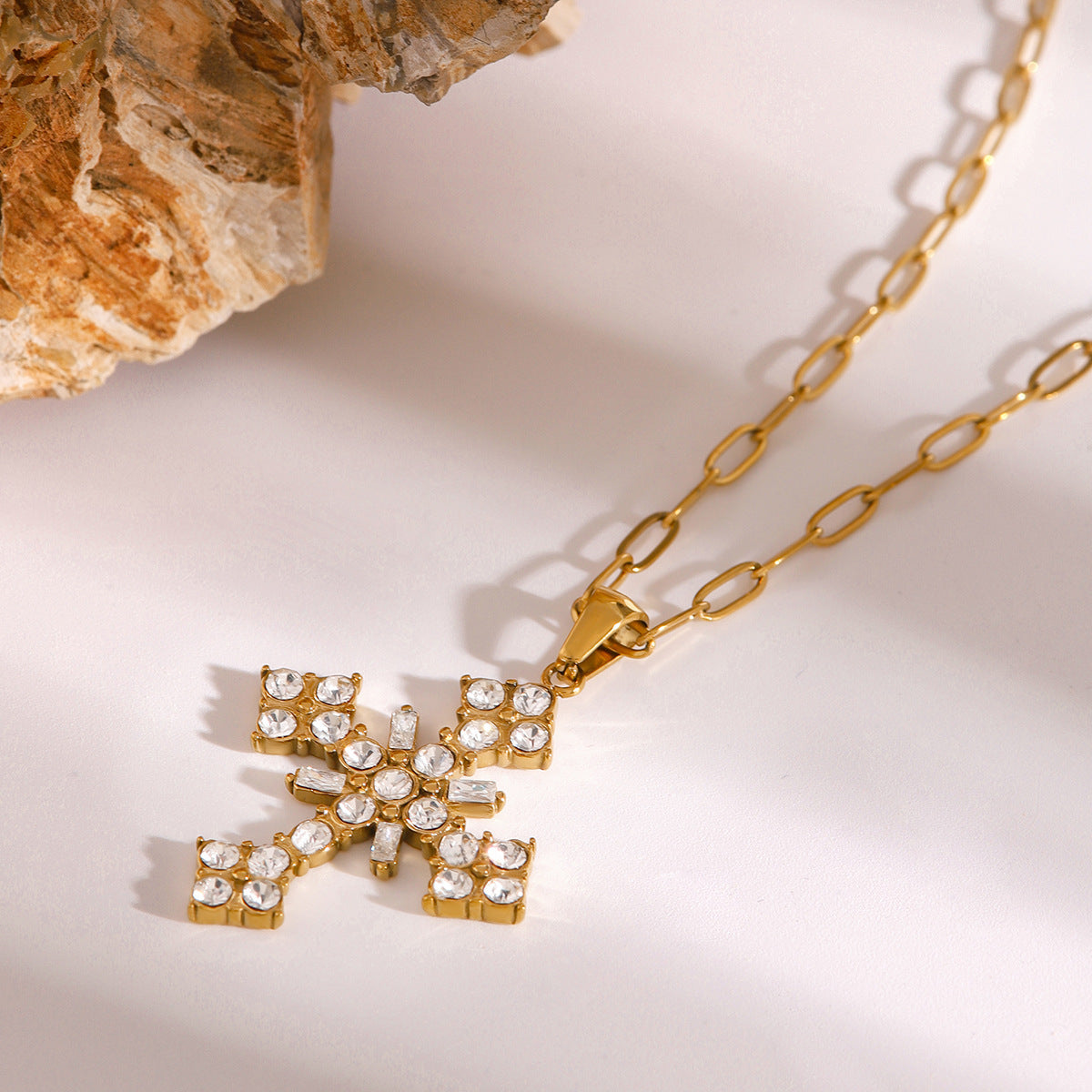 18k Gold-Plated Crystal Cross Necklace with Paperclip Chain – Waterproof, Hypoallergenic Jewelry for Women 4