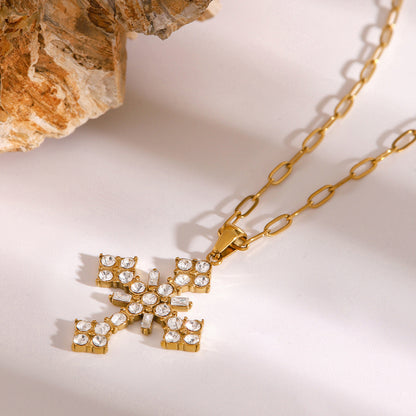 18k Gold-Plated Crystal Cross Necklace with Paperclip Chain – Waterproof, Hypoallergenic Jewelry for Women 4