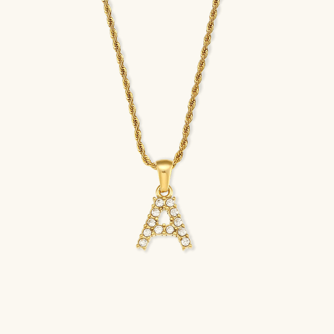 18k Gold Initial Necklace with Diamond Simulants – Waterproof and Hypoallergenic 0