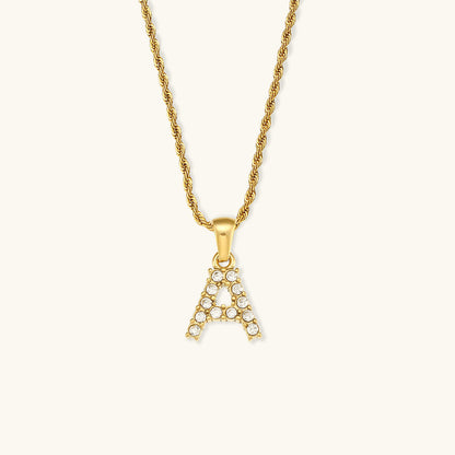 18k Gold Initial Necklace with Diamond Simulants – Waterproof and Hypoallergenic 0