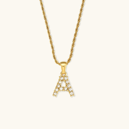 18k Gold Initial Necklace with Diamond Simulants – Waterproof and Hypoallergenic 0