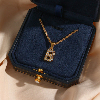 18k Gold Initial Necklace with Diamond Simulants – Waterproof and Hypoallergenic 1