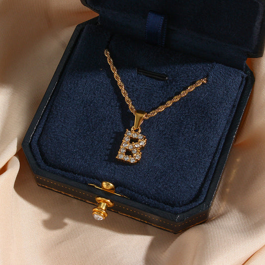 18k Gold Initial Necklace with Diamond Simulants – Waterproof and Hypoallergenic 1