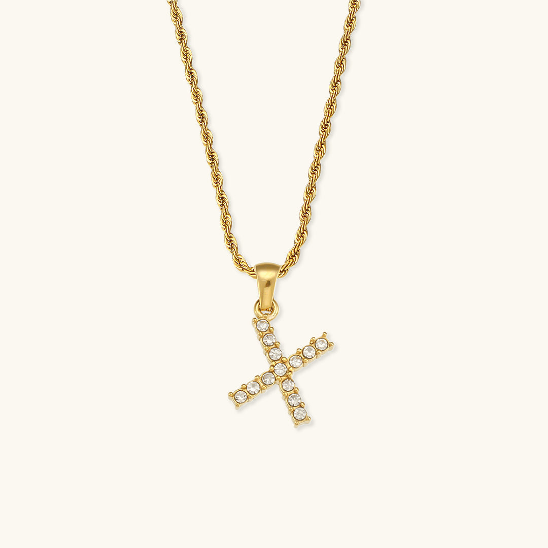 18k Gold Initial Necklace with Diamond Simulants – Waterproof and Hypoallergenic 10