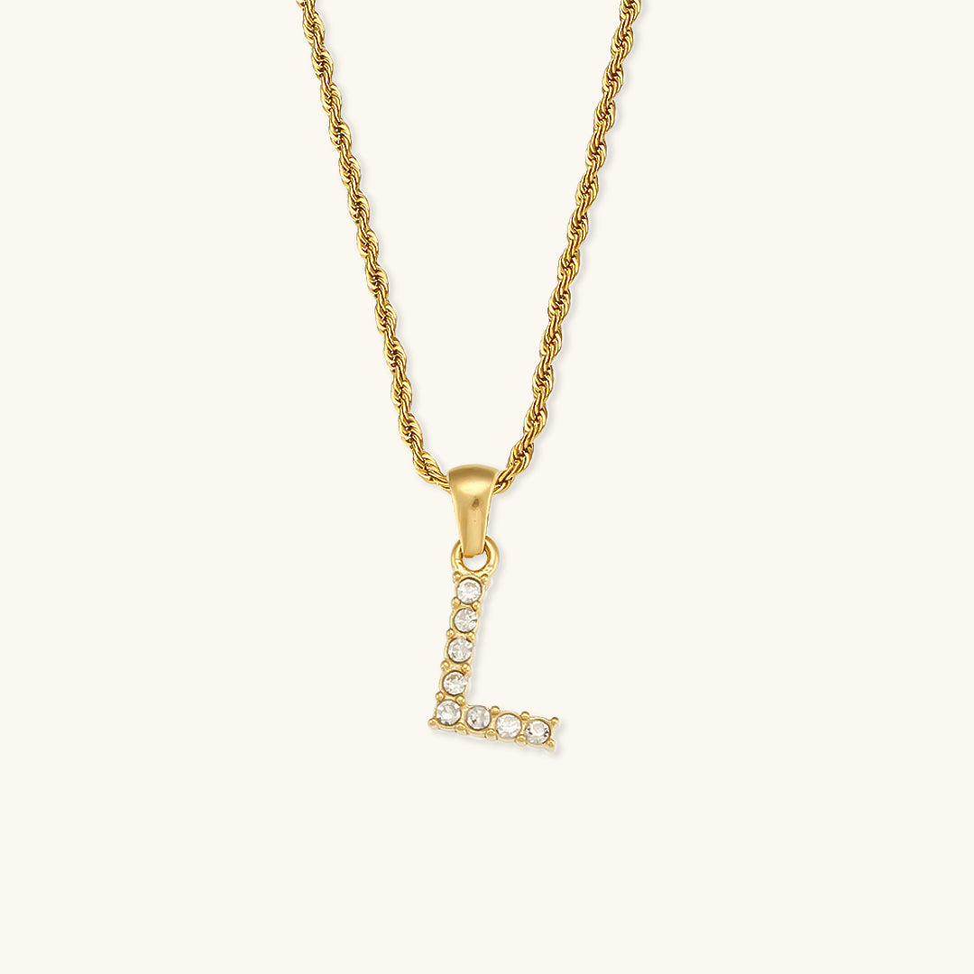 18k Gold Initial Necklace with Diamond Simulants – Waterproof and Hypoallergenic 11
