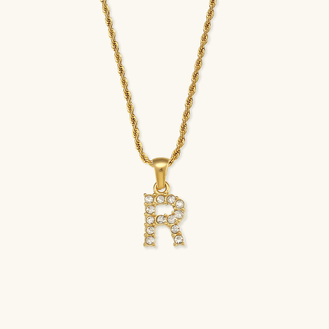 18k Gold Initial Necklace with Diamond Simulants – Waterproof and Hypoallergenic 12