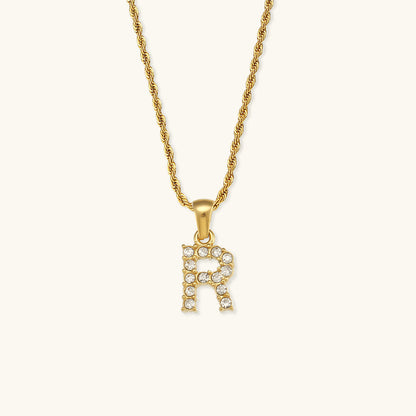 18k Gold Initial Necklace with Diamond Simulants – Waterproof and Hypoallergenic 12