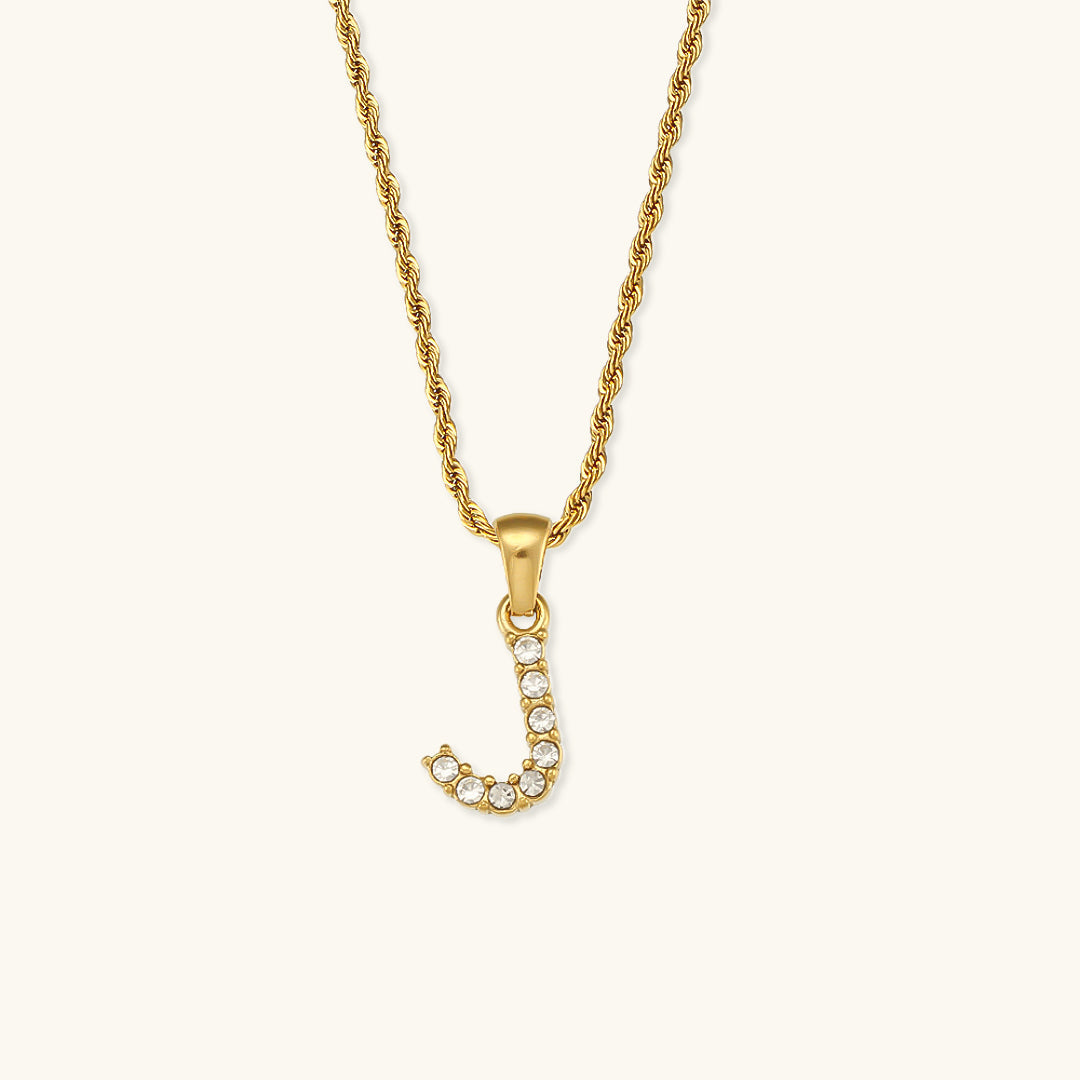 18k Gold Initial Necklace with Diamond Simulants – Waterproof and Hypoallergenic 13