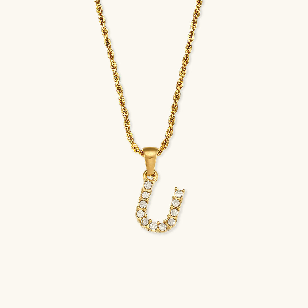 18k Gold Initial Necklace with Diamond Simulants – Waterproof and Hypoallergenic 14