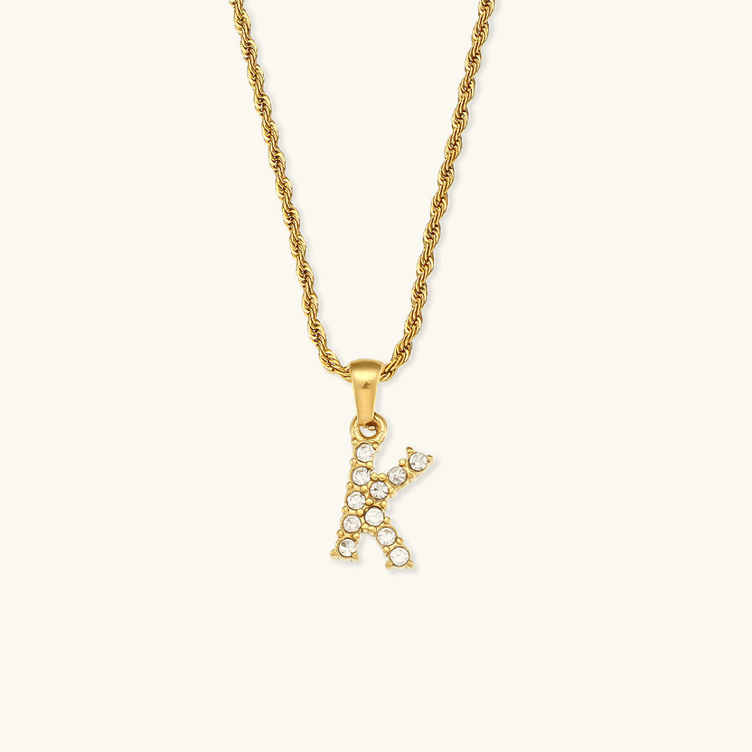 18k Gold Initial Necklace with Diamond Simulants – Waterproof and Hypoallergenic 16