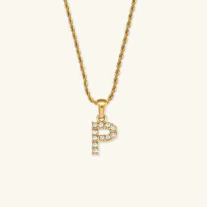 18k Gold Initial Necklace with Diamond Simulants – Waterproof and Hypoallergenic 17
