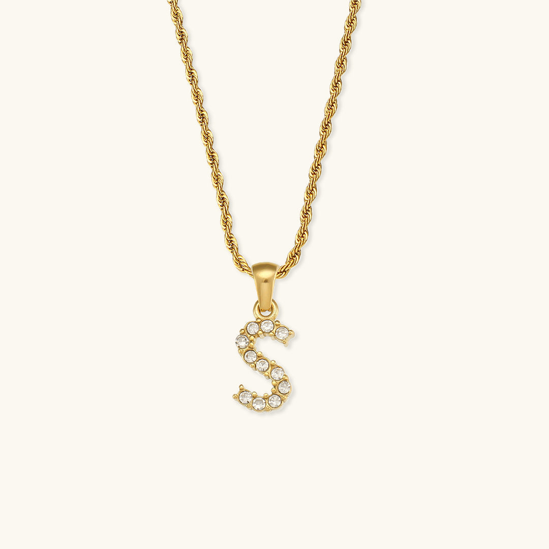 18k Gold Initial Necklace with Diamond Simulants – Waterproof and Hypoallergenic 19