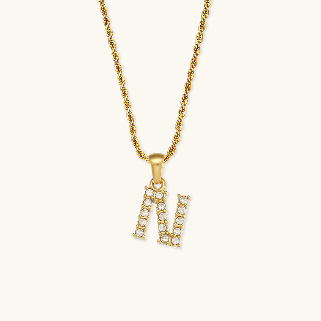 18k Gold Initial Necklace with Diamond Simulants – Waterproof and Hypoallergenic 20