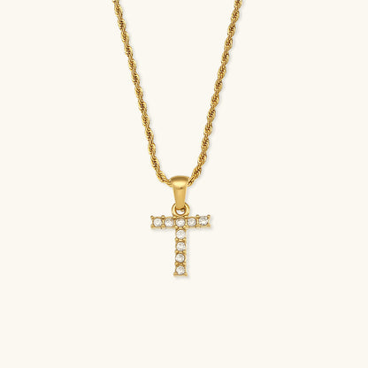 18k Gold Initial Necklace with Diamond Simulants – Waterproof and Hypoallergenic 21