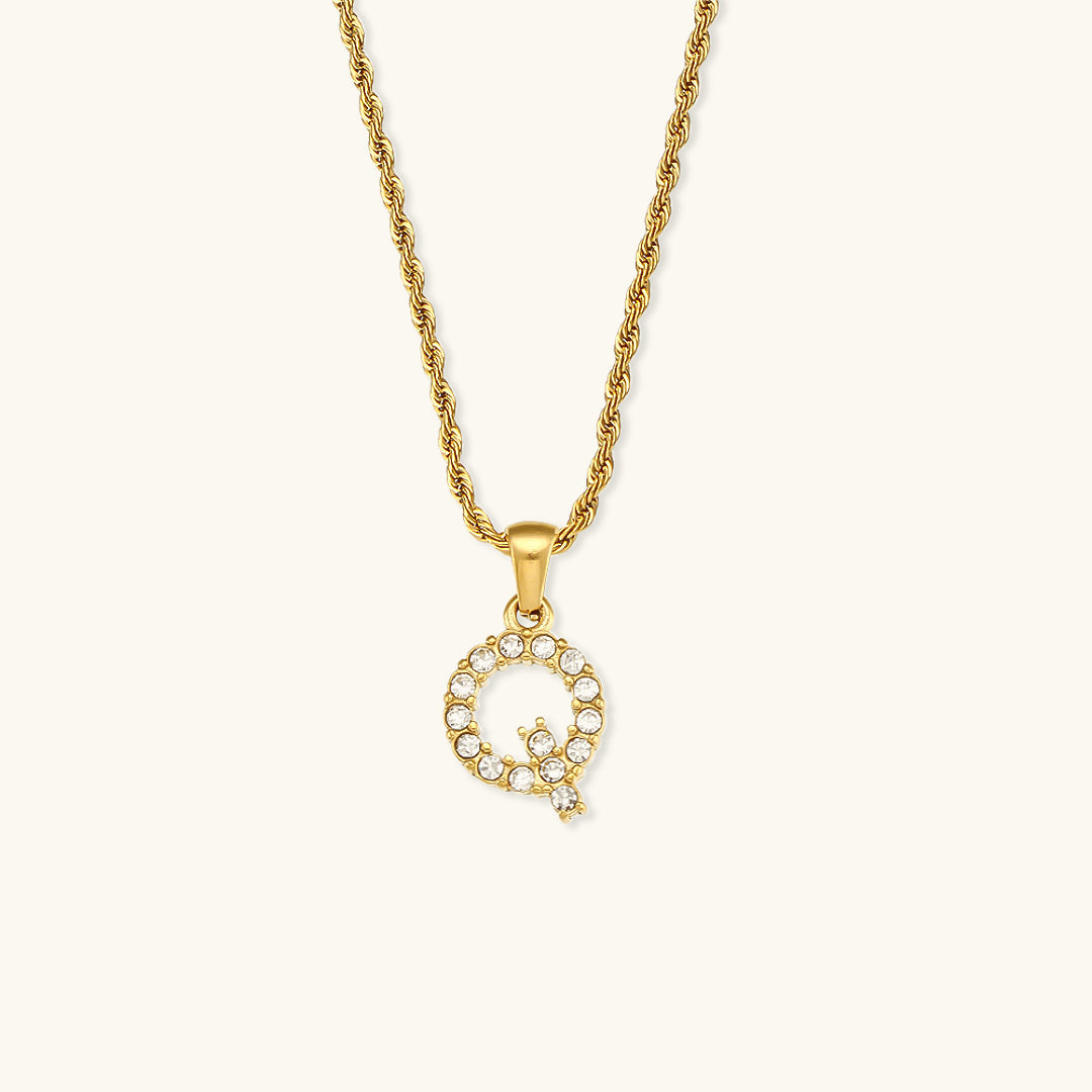 18k Gold Initial Necklace with Diamond Simulants – Waterproof and Hypoallergenic 22