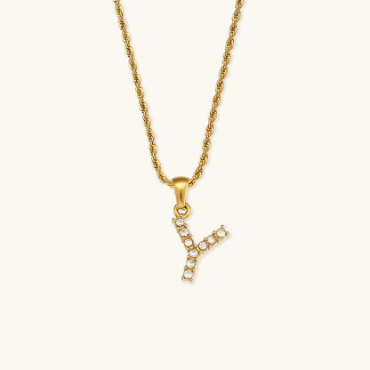 18k Gold Initial Necklace with Diamond Simulants – Waterproof and Hypoallergenic 23
