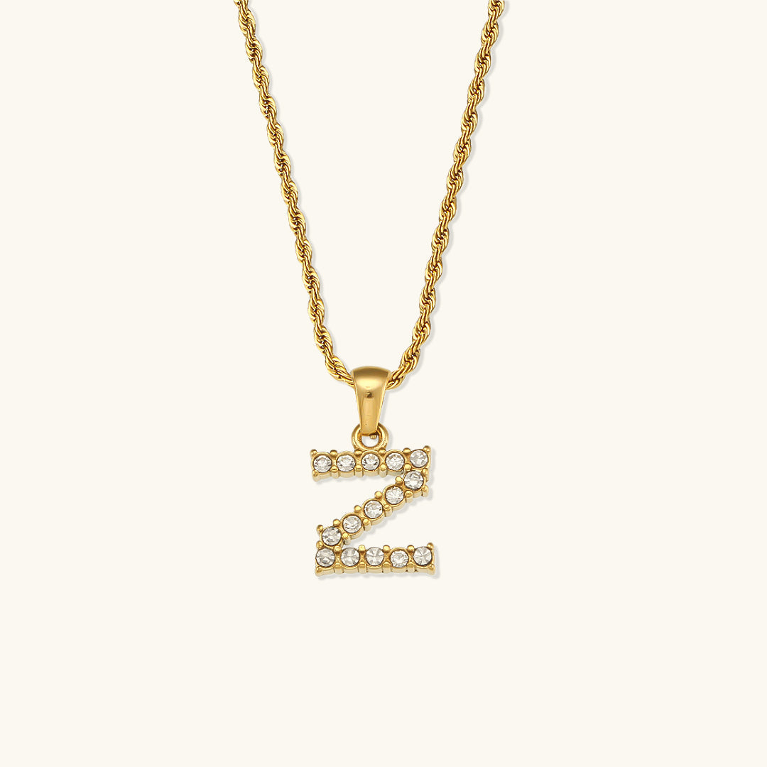 18k Gold Initial Necklace with Diamond Simulants – Waterproof and Hypoallergenic 25