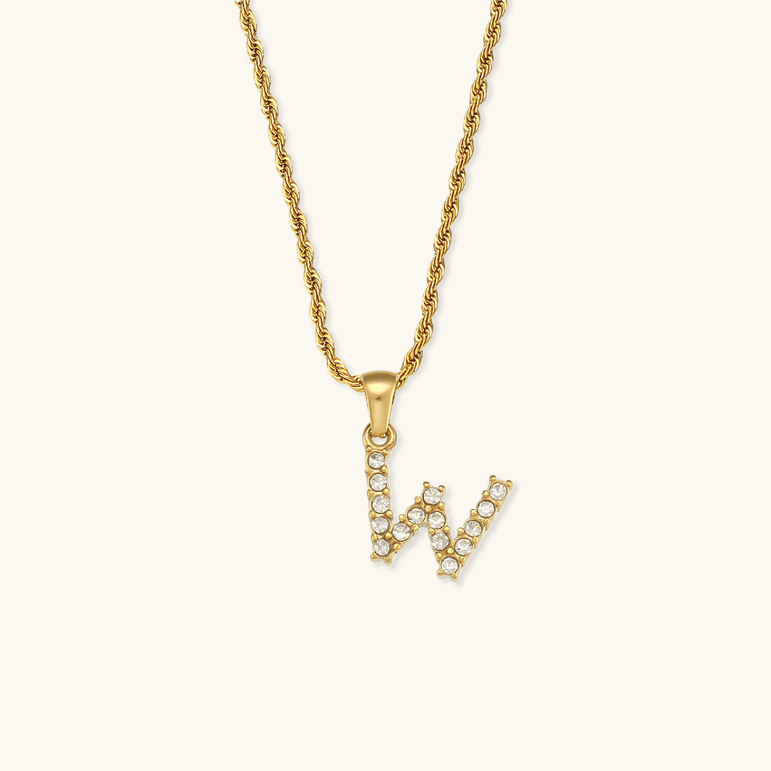 18k Gold Initial Necklace with Diamond Simulants – Waterproof and Hypoallergenic 26