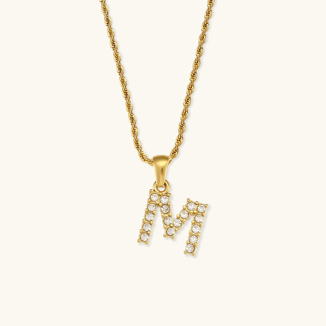 18k Gold Initial Necklace with Diamond Simulants – Waterproof and Hypoallergenic 27