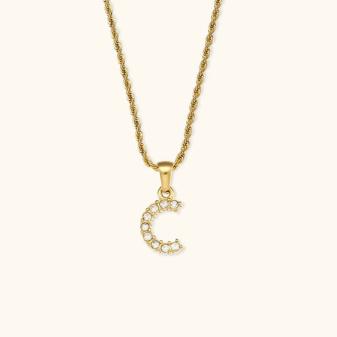 18k Gold Initial Necklace with Diamond Simulants – Waterproof and Hypoallergenic 4