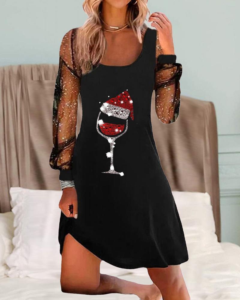 Women's Cocktail Dress Wine Glass Print Polyester 1