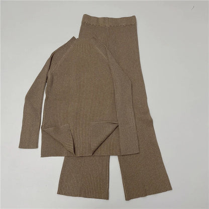 2-Pieces Knitted Tracksuit Sweater and Wide Leg Jogging Pants Set 3