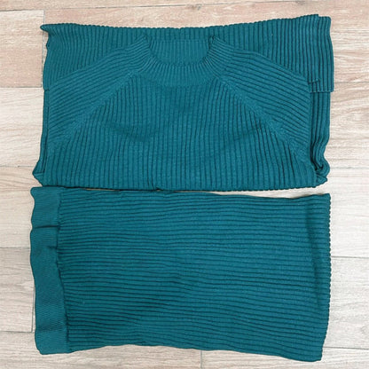 2-Pieces Knitted Tracksuit Sweater and Wide Leg Jogging Pants Set 7