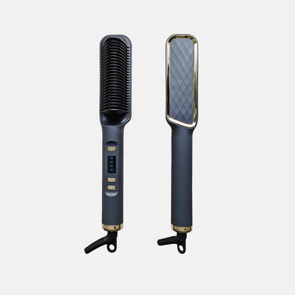 Women's Hair Straightener Brush Black Ionic Ceramic 2-in-1 Tool - 1