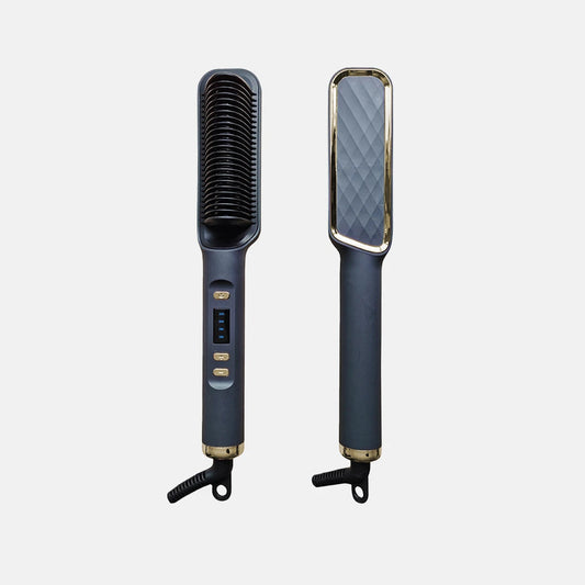 Women's Hair Straightener Brush Black Ionic Ceramic 2-in-1 Tool - 1