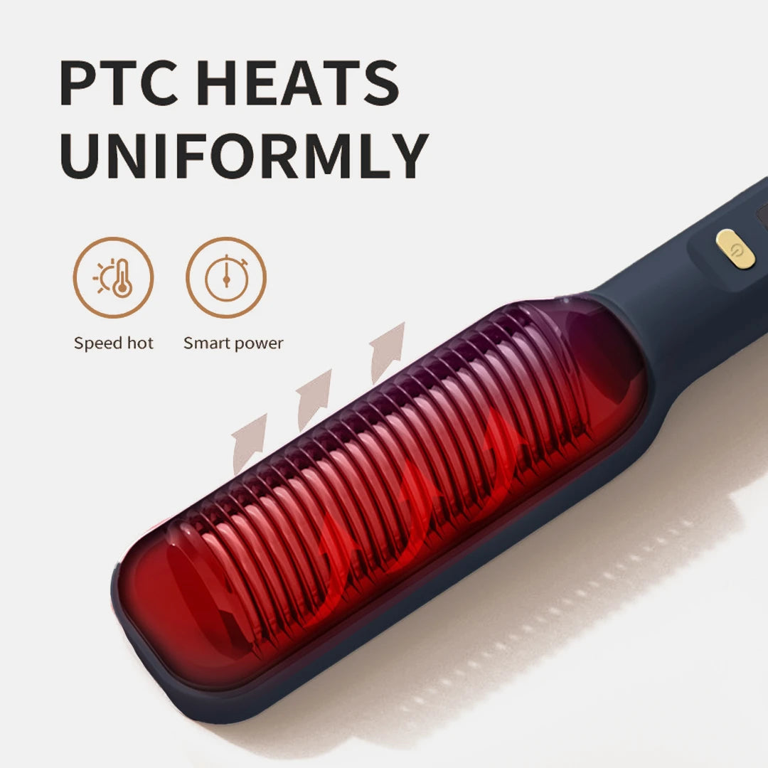 Women's Hair Straightener Brush Black Ionic Ceramic 2-in-1 Tool - 4