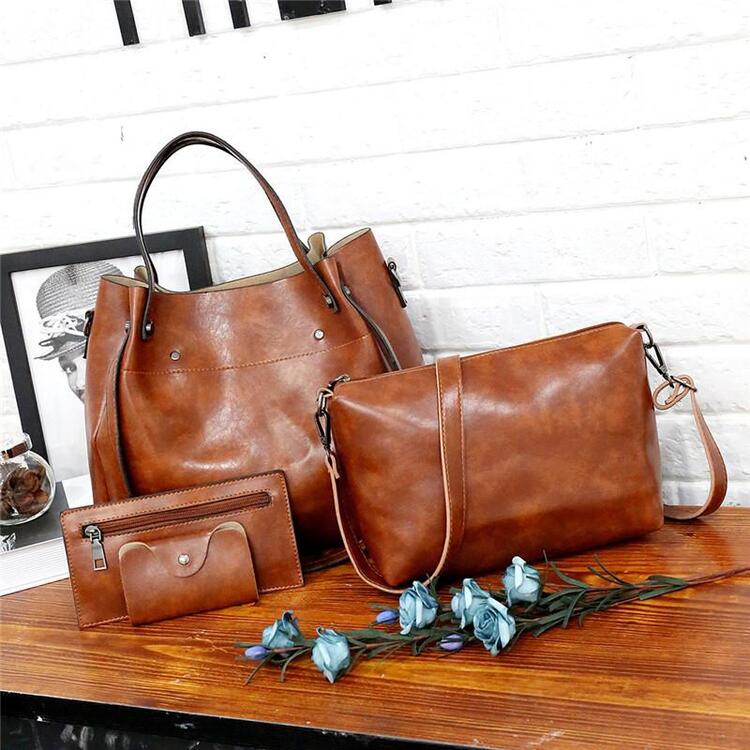Women's Bag Set Black 4-Piece Vegan Leather-1