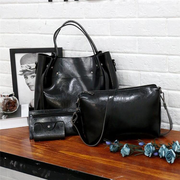 Women's Bag Set Black 4-Piece Vegan Leather-2