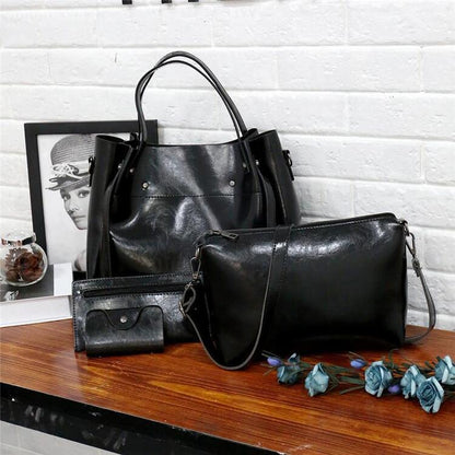 Women's Bag Set Black 4-Piece Vegan Leather-2