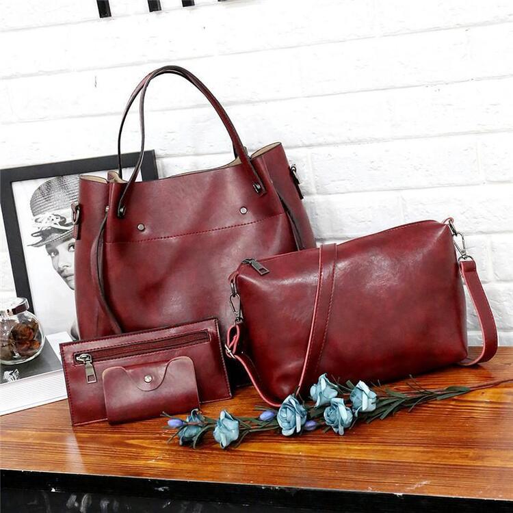 Women's Bag Set Black 4-Piece Vegan Leather-4