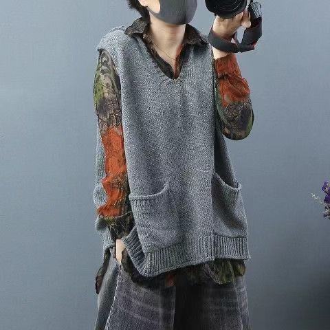 Women's Hooded Waistcoat Sweater Coat Large Size Knit Beige - 6