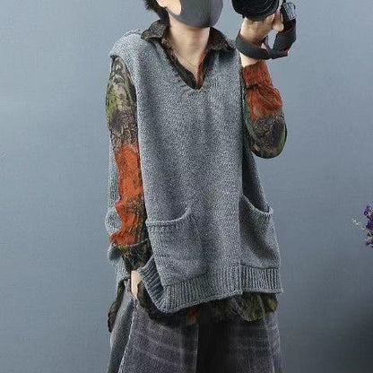 Women's Hooded Waistcoat Sweater Coat Large Size Knit Beige - 6