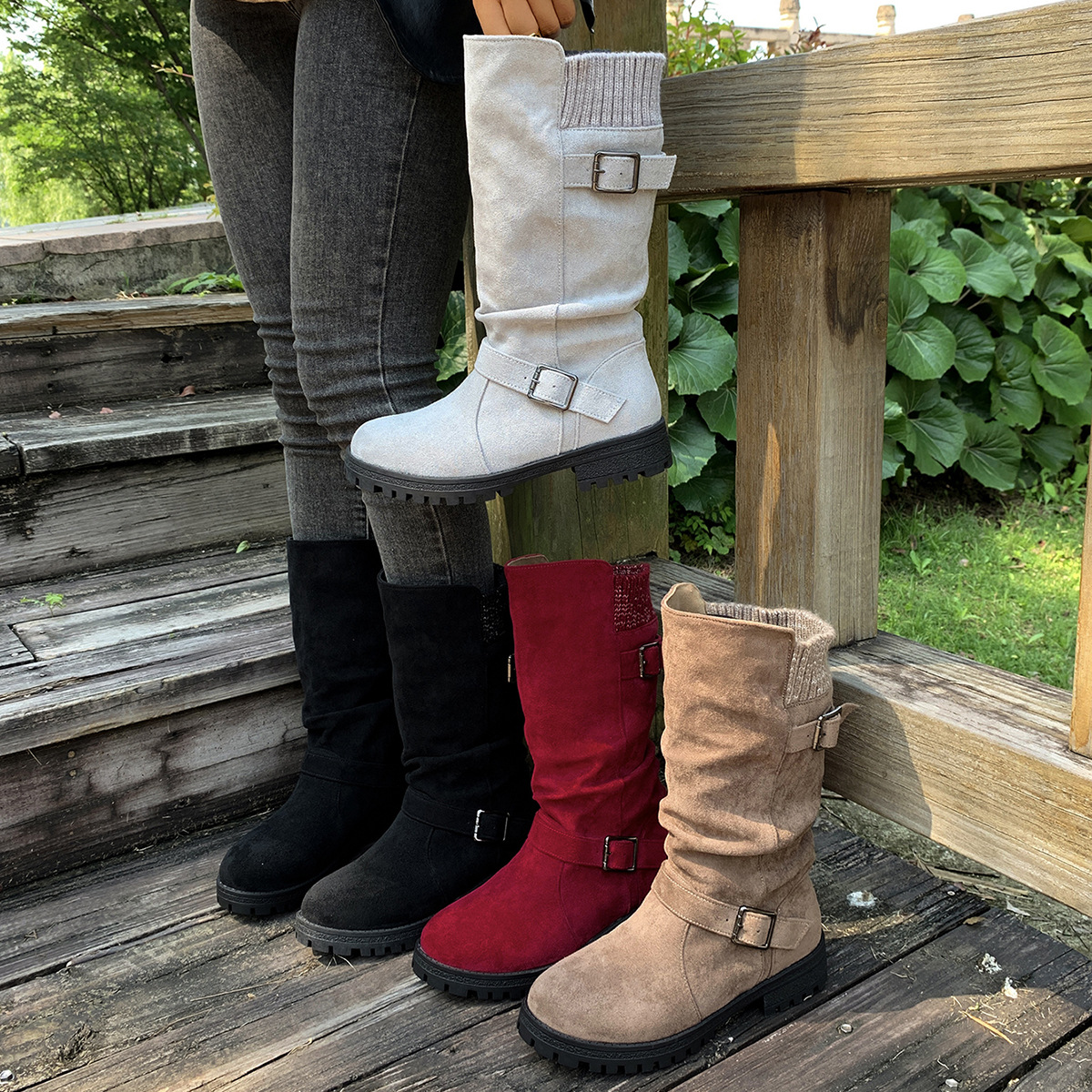 Women's Knit-Panel Mid-Calf Boots in Assorted Colours – colour comparison | Hensley London