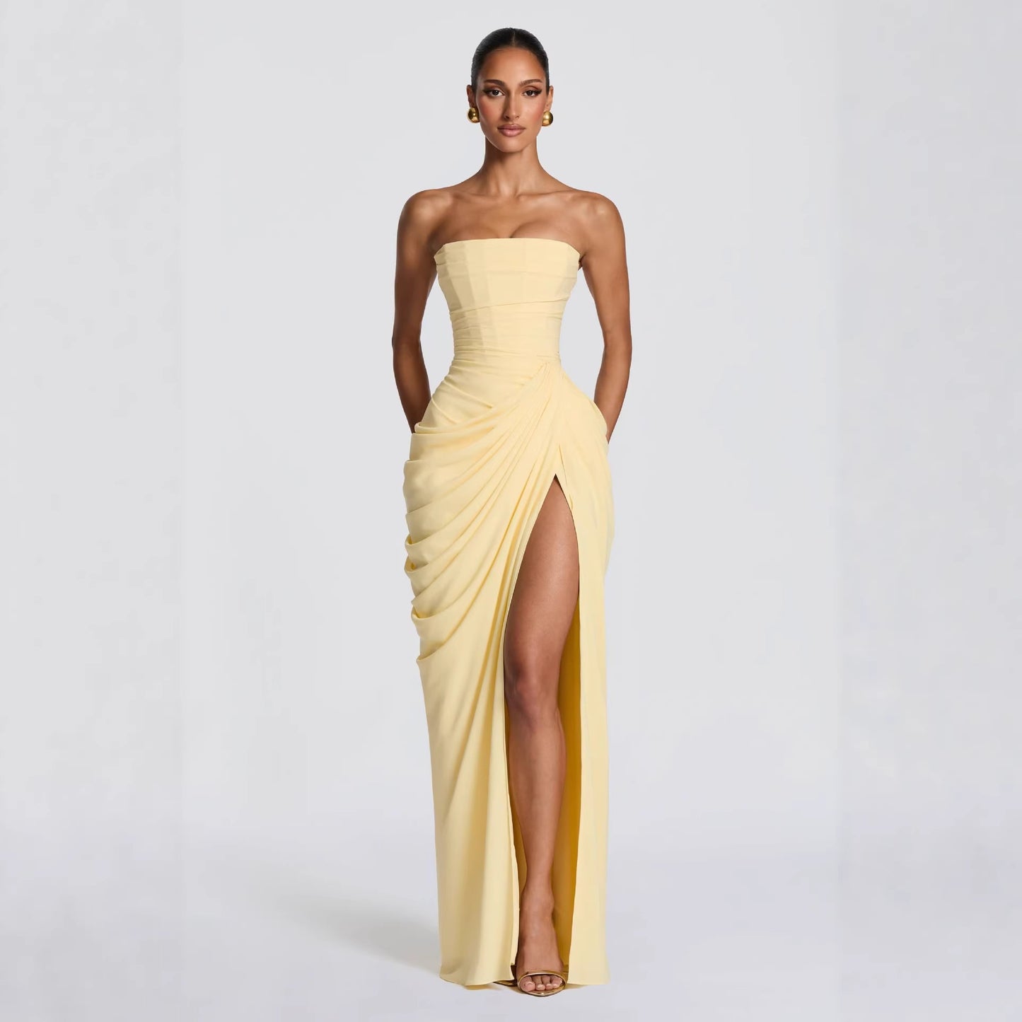 Women's Long Sleeve Suspender Maxi Dress - View 3 | Hensley London