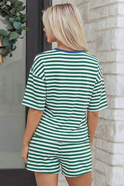 Women's Stripe Drop Shoulder Terry Short Set - View 8 | Hensley London
