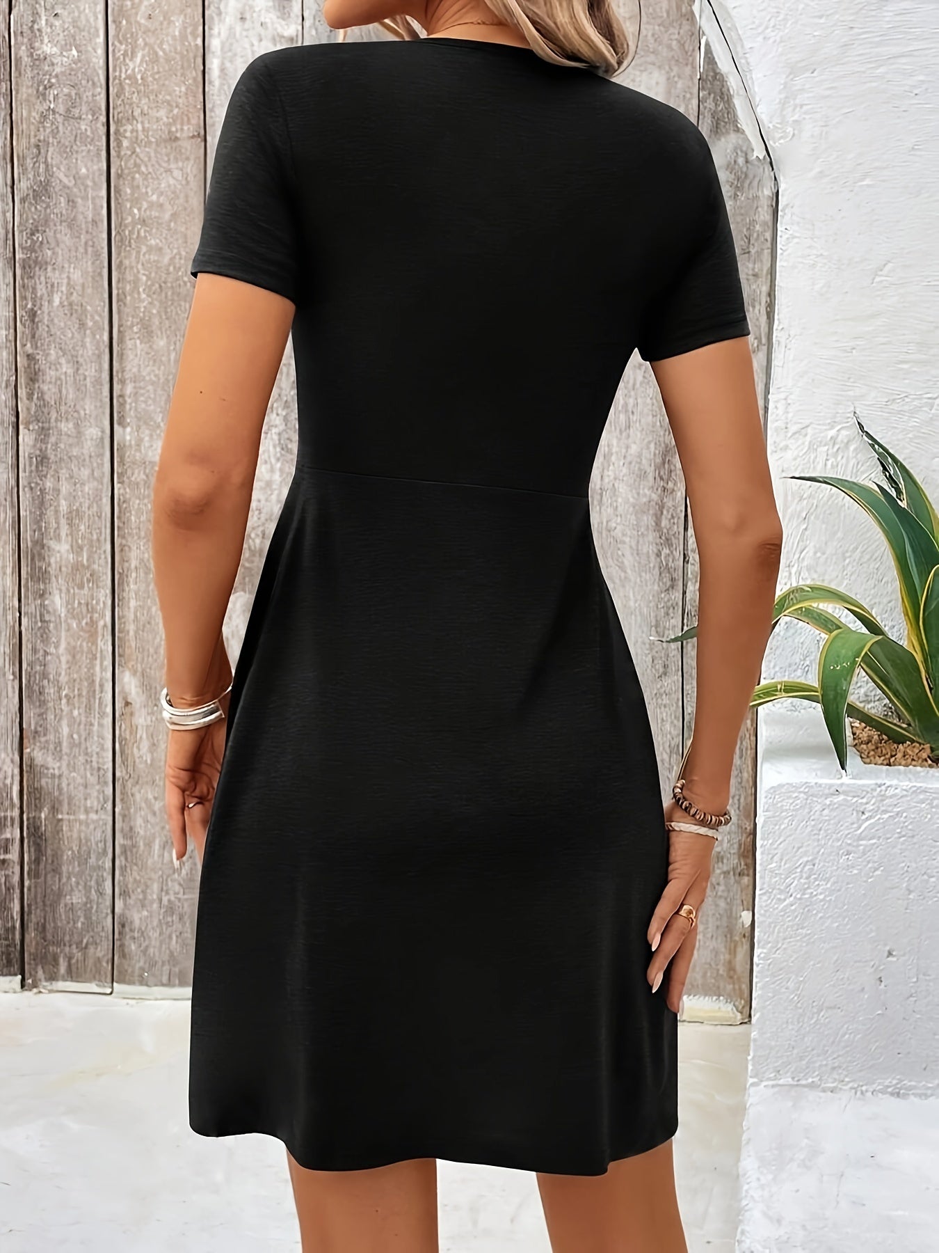 Women's A-Line Dress Black Polyester Twisted Front V-Neck 5