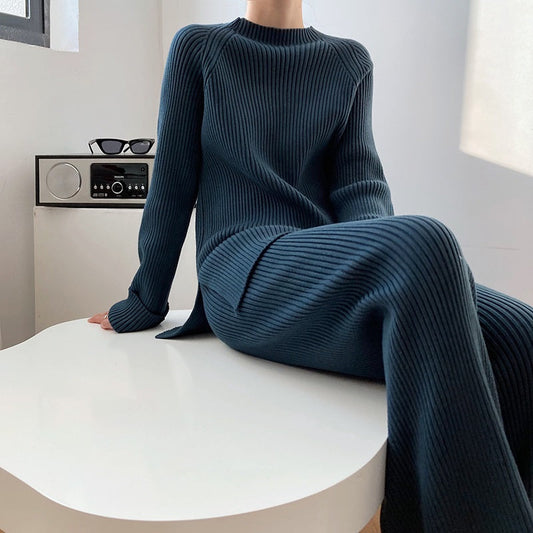 2Pcs Soft Knitted Sweater and High-Waisted Loose Pants Tracksuit Set 1