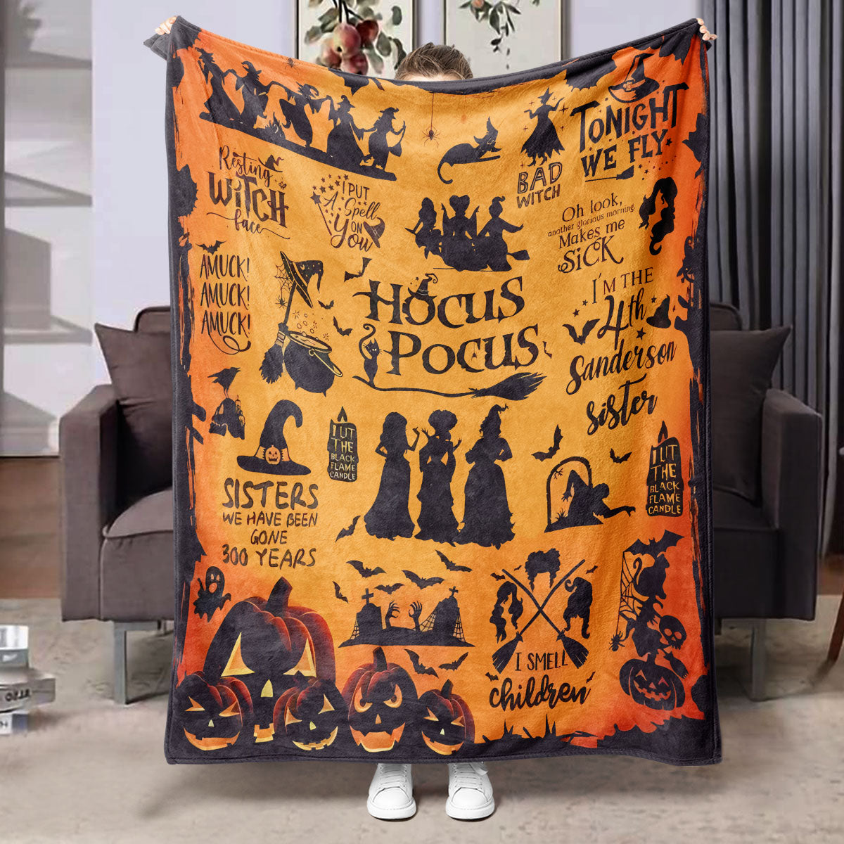 Halloween Flannel Blanket Black Geometric Polyester Multi-Size 40