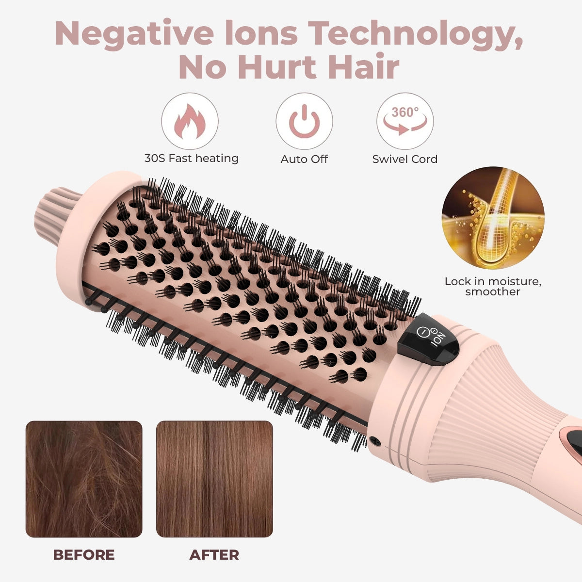 3-in-1 Hair Styling Tool Blow Dryer Thermal Brush Negative Ion Technology - 3