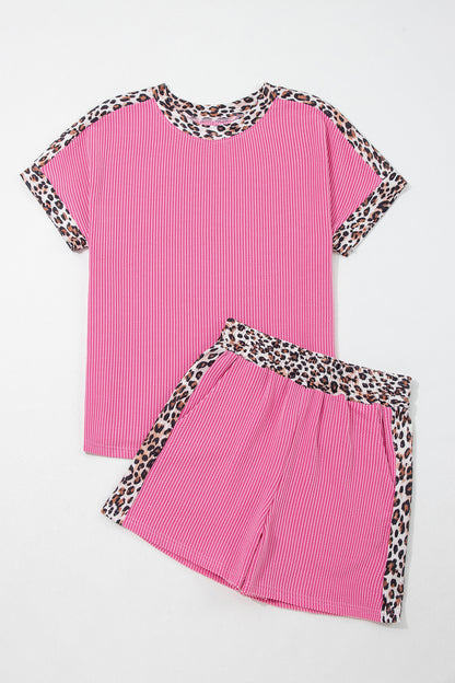 Women's Leopard Trim Twist Ribbed Short Set - View 9 | Hensley London
