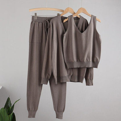 3Pcs Knitted Cardigan, Top, and Pants Tracksuit 10