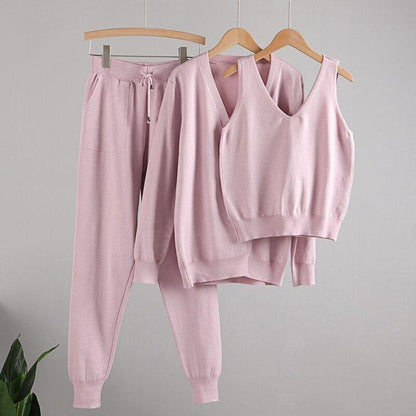 3Pcs Knitted Cardigan, Top, and Pants Tracksuit 11