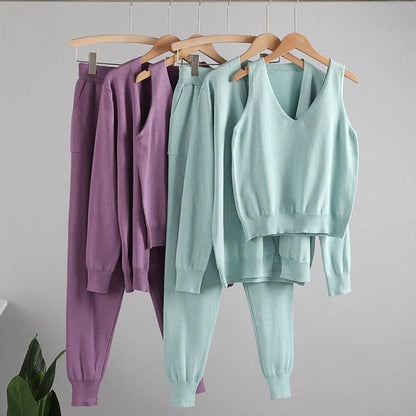 3Pcs Knitted Cardigan, Top, and Pants Tracksuit 3