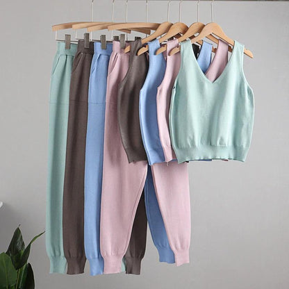 3Pcs Knitted Cardigan, Top, and Pants Tracksuit 5